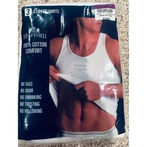 VTG Stafford Mens 3 Pack 100% Cotton Athletic Tank Top Undershirts White XXL 2XL